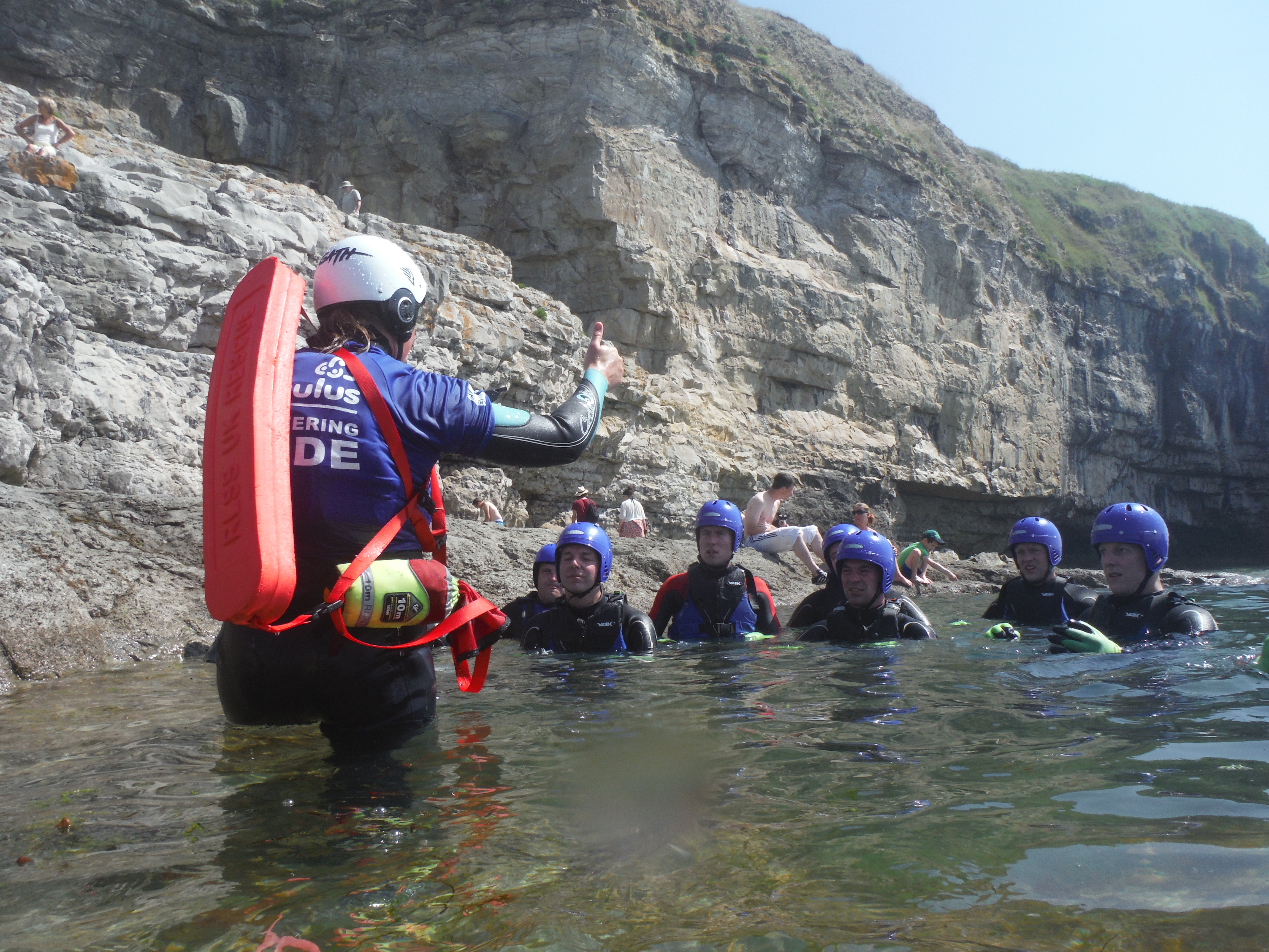 Group coasteering instruction in Purbeck