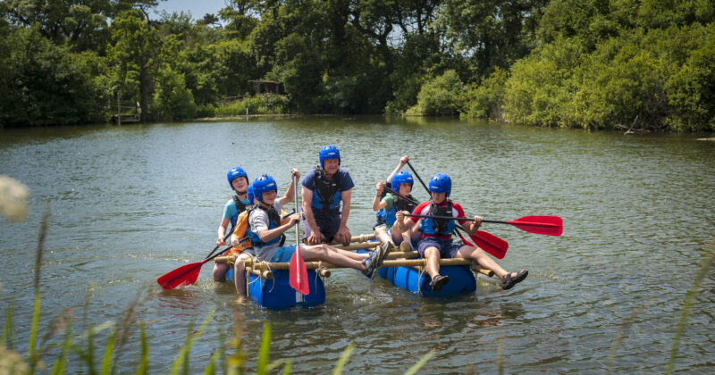School group on a successful raft