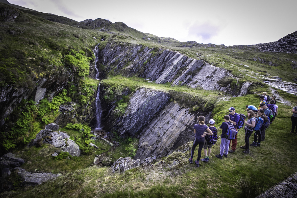 School trip to Snowdonia with a waterfall
