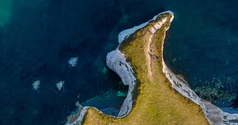 Aerial view of Old Harry Rocks Dorset Jurassic Coast