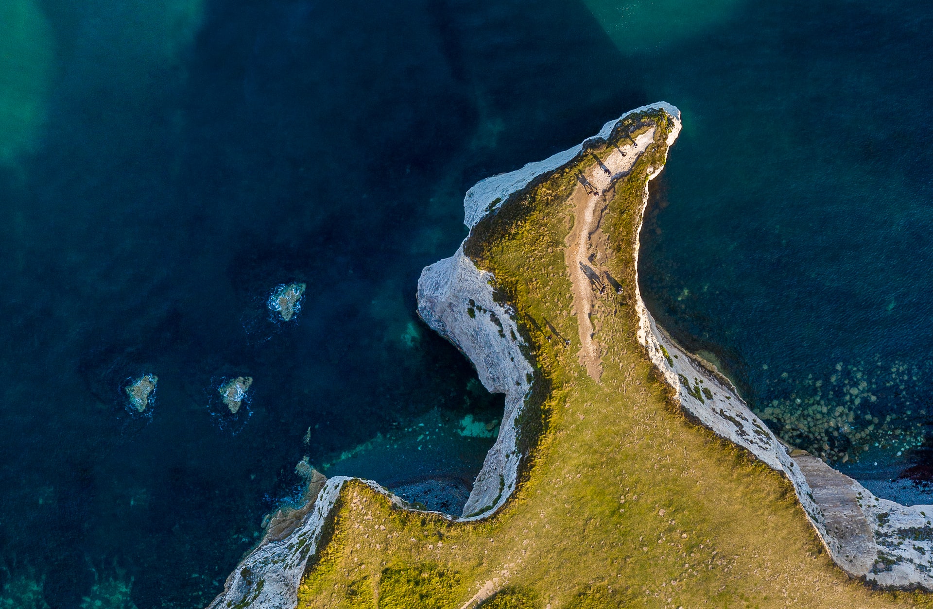 Aerial view of Old Harry Rocks Dorset Jurassic Coast